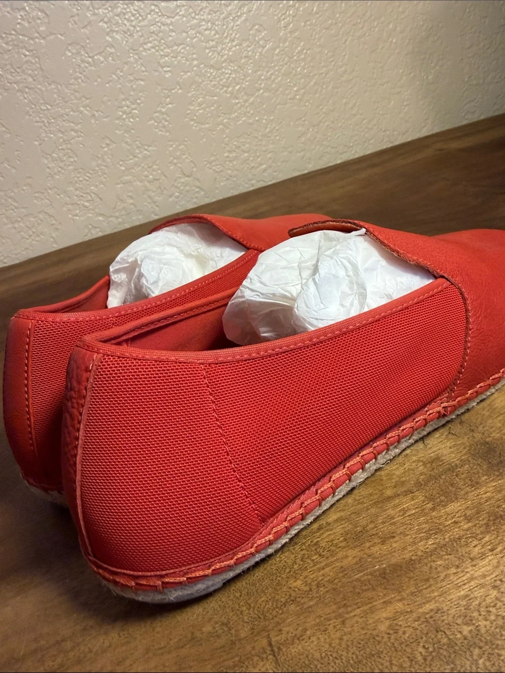 Eileen Fisher Women's Red Slip-On Leather and Mesh Flats Loafers Jute Espadrille